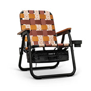Folding PARKIT chair with woven seat and backrest featuring cowboy & cattle iconography on a white background